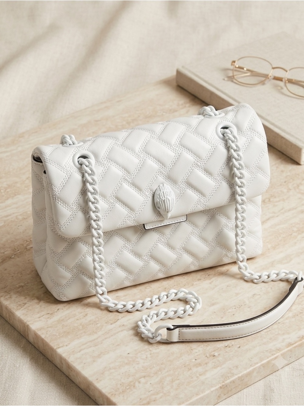 Kurt Geiger Kensington Drench Bag - White Quilted Leather